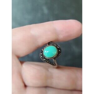 925 Sterling Silver Faux Stone Marcasite Statement Ring, SIZE US 9 Vintage